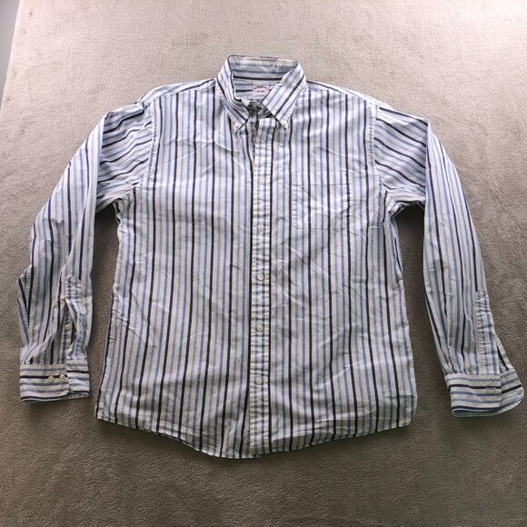 Brooks Brothers Mens Shirt Medium Pinstriped Long Sleeve Button Down Blue White - Picture 11 of 12